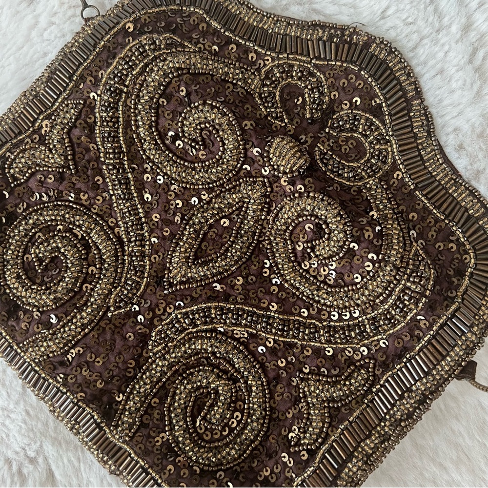 NWOT Brown Hand Beaded Mini Purse - Picture 9 of 9